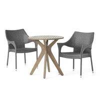 GDFStudio Lurline Ensemble bistro 3 pièces d'extérieur en bois d'acacia et résine tressée