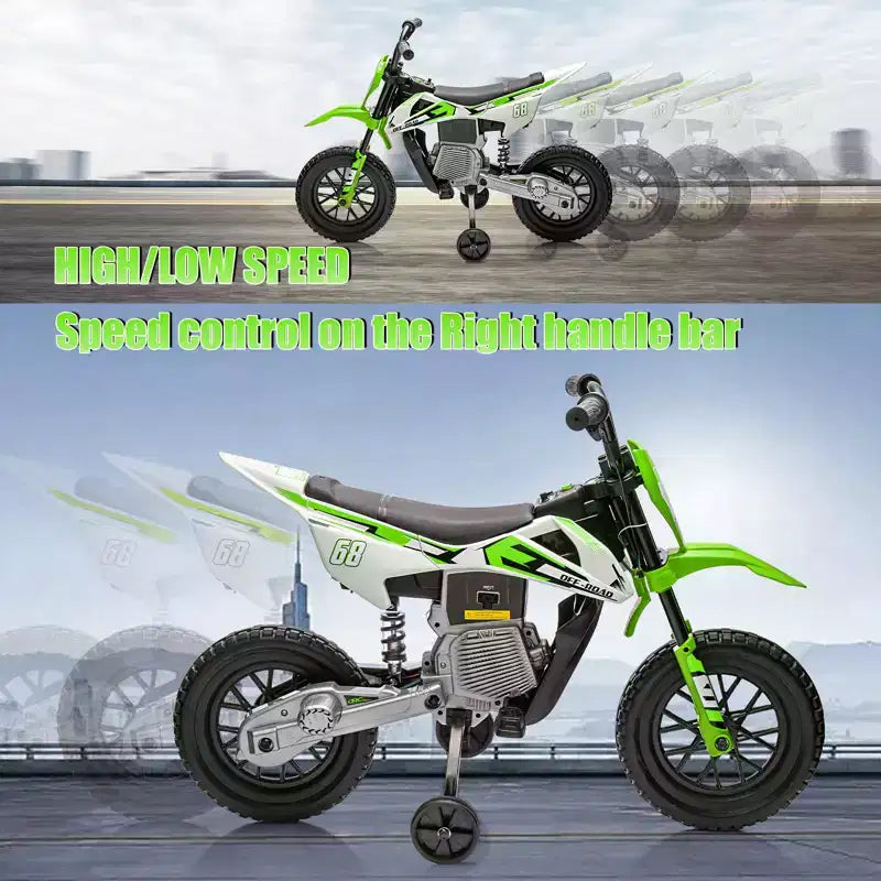 Moto électrique 12V pour enfants avec musique, suspension à ressort, poignée tournante, voiturette pour garçons et filles de 3 à 10 ans