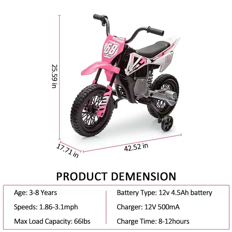 Moto électrique 12V pour enfants avec musique, suspension à ressort, poignée tournante, voiturette pour garçons et filles de 3 à 10 ans