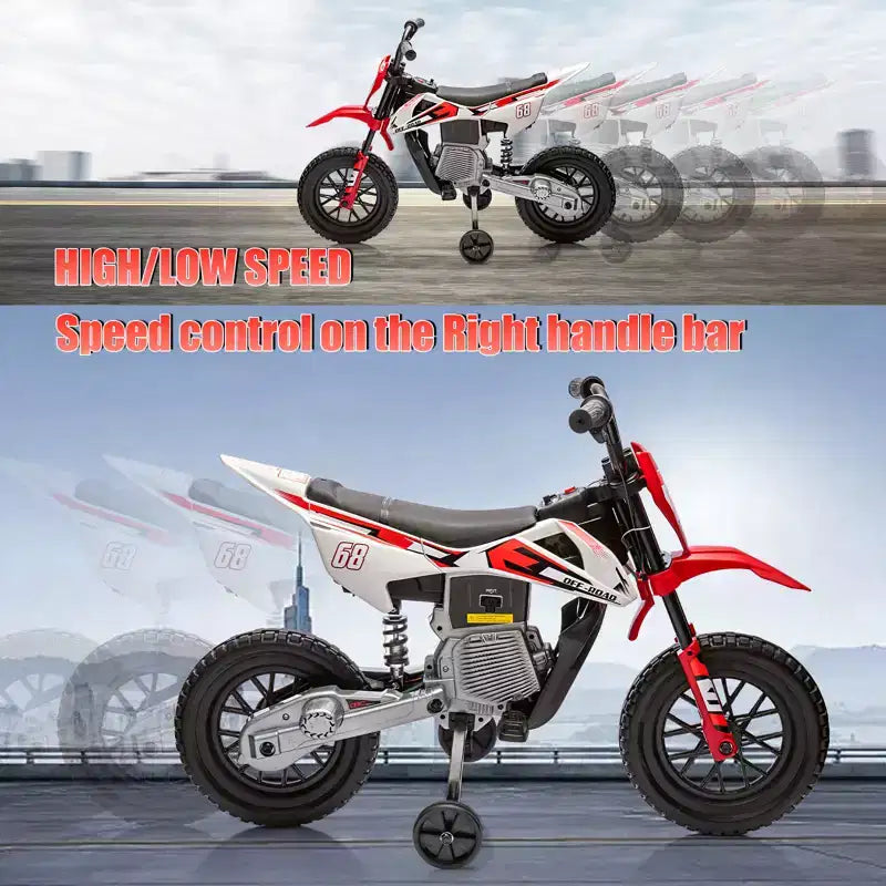 Moto électrique 12V pour enfants avec musique, suspension à ressort, poignée tournante, voiturette pour garçons et filles de 3 à 10 ans