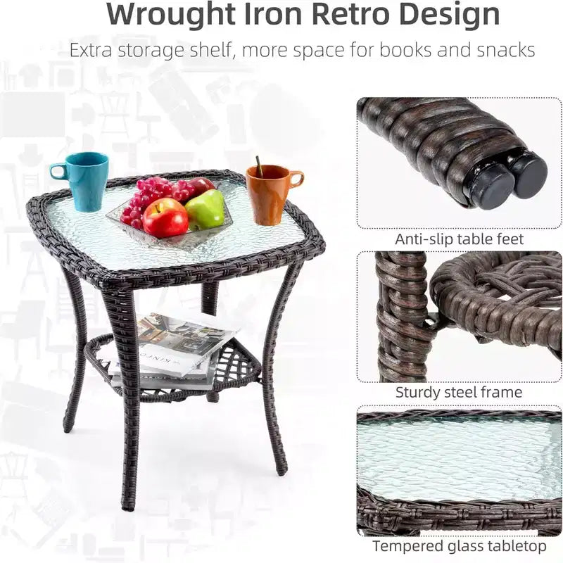 Ensemble bistrot GustoWave 3 pièces en osier pour l'extérieur, idéal pour le jardin, la véranda, la terrasse, le balcon, le patio