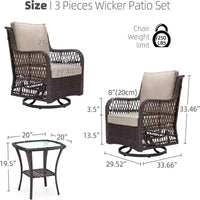 Ensemble bistrot GustoWave 3 pièces en osier pour l'extérieur, idéal pour le jardin, la véranda, la terrasse, le balcon, le patio