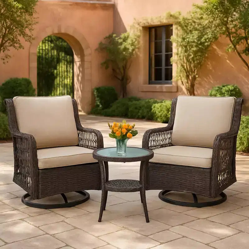 GustoWave 3-Piece Outdoor Wicker Patio Bistro Set for Backyard, Porch, Deck, Balcony, Garden