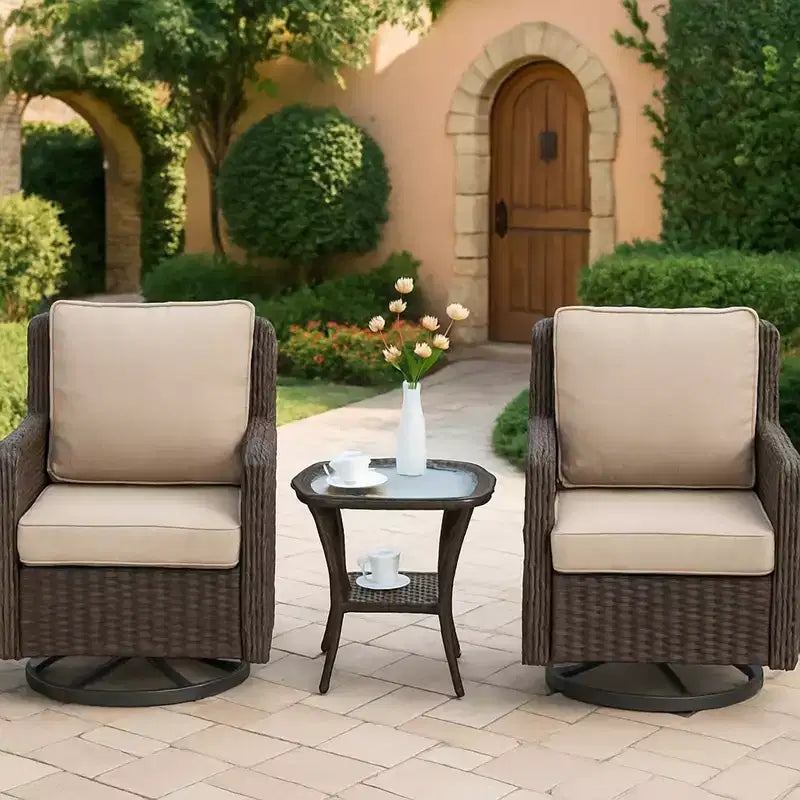 Ensemble bistrot GustoWave 3 pièces en osier pour l'extérieur, idéal pour le jardin, la véranda, la terrasse, le balcon, le patio
