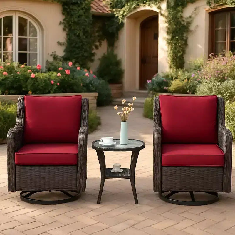 Ensemble bistrot GustoWave 3 pièces en osier pour l'extérieur, idéal pour le jardin, la véranda, la terrasse, le balcon, le patio