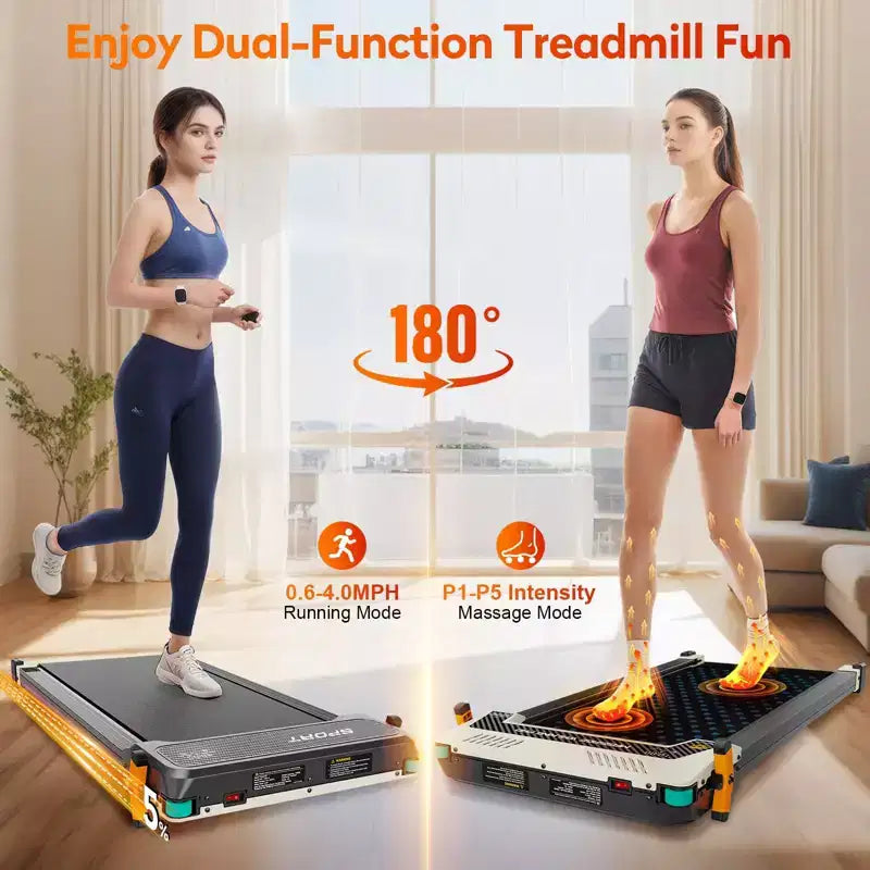 Akluer Tapis de marche avec inclinaison, tapis de course sous le bureau 2-en-1 et masseur de pieds shiatsu, tapis roulant portable silencieux 2.5HP pour la maison et le bureau avec écran LED