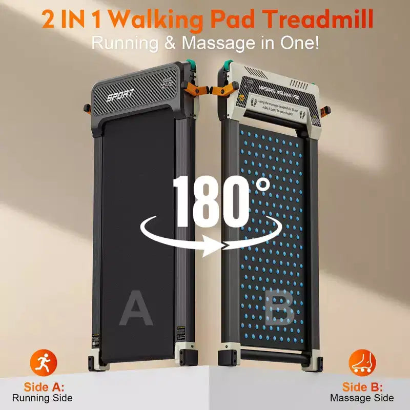 Akluer Tapis de marche avec inclinaison, tapis de course sous le bureau 2-en-1 et masseur de pieds shiatsu, tapis roulant portable silencieux 2.5HP pour la maison et le bureau avec écran LED