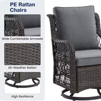 GustoWave Ensemble bistro 3 pièces de fauteuils à bascule d'extérieur en résine tressée avec 2 fauteuils pivotants et plateau en verre trempé pour patio porche jardin