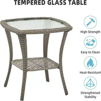 GustoWave Ensemble bistro 3 pièces de fauteuils à bascule d'extérieur en résine tressée avec 2 fauteuils pivotants et plateau en verre trempé pour patio porche jardin
