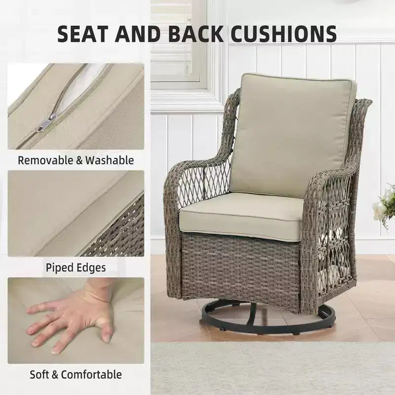 GustoWave Ensemble bistro 3 pièces de fauteuils à bascule d'extérieur en résine tressée avec 2 fauteuils pivotants et plateau en verre trempé pour patio porche jardin