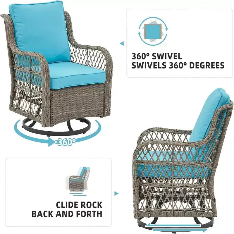 GustoWave Ensemble bistro 3 pièces de fauteuils à bascule d'extérieur en résine tressée avec 2 fauteuils pivotants et plateau en verre trempé pour patio porche jardin