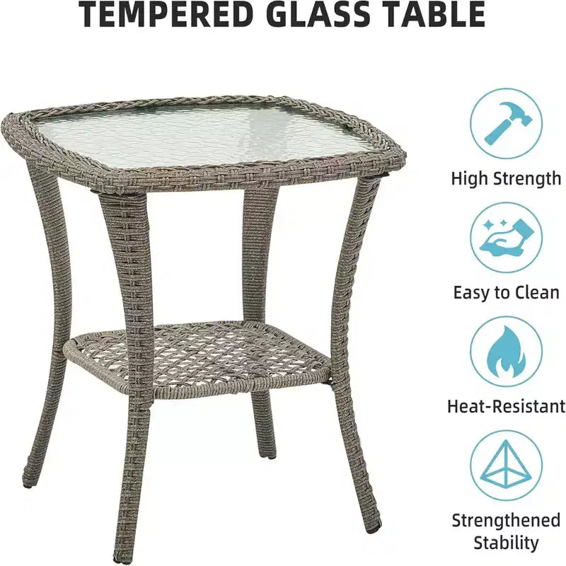 GustoWave Ensemble bistro 3 pièces de fauteuils à bascule d'extérieur en résine tressée avec 2 fauteuils pivotants et plateau en verre trempé pour patio porche jardin