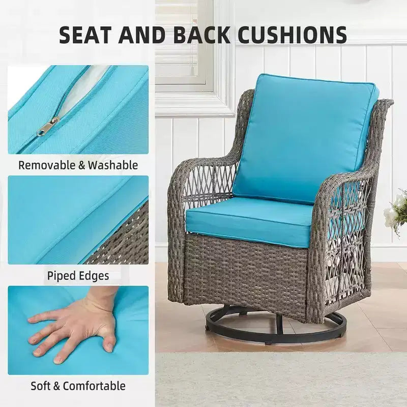 GustoWave Ensemble bistro 3 pièces de fauteuils à bascule d'extérieur en résine tressée avec 2 fauteuils pivotants et plateau en verre trempé pour patio porche jardin