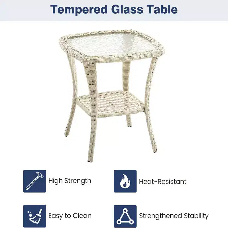 GustoWave Ensemble bistro 3 pièces de fauteuils à bascule d'extérieur en résine tressée avec 2 fauteuils pivotants et plateau en verre trempé pour patio porche jardin