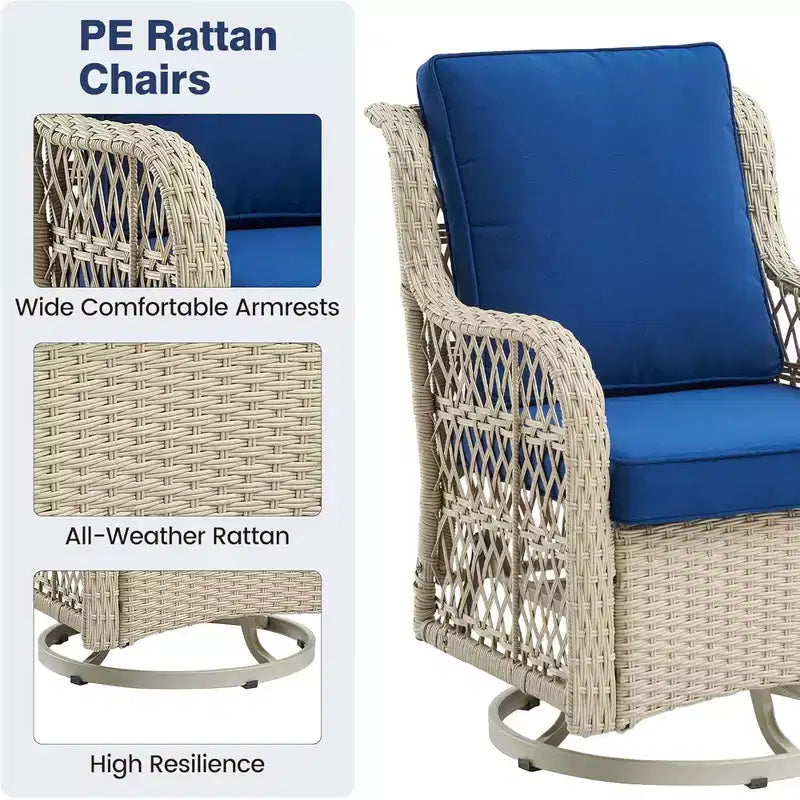 GustoWave Ensemble bistro 3 pièces de fauteuils à bascule d'extérieur en résine tressée avec 2 fauteuils pivotants et plateau en verre trempé pour patio porche jardin