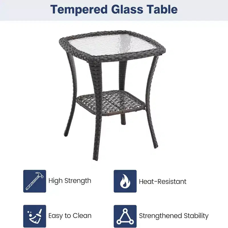 GustoWave Ensemble bistro 3 pièces de fauteuils à bascule d'extérieur en résine tressée avec 2 fauteuils pivotants et plateau en verre trempé pour patio porche jardin