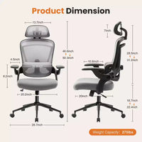 Chaise de bureau Bestier avec support lombaire et appui-tête réglables, chaise d'ordinateur en maille confortable avec accoudoirs relevables souples, chaise de jeu à hauteur réglable