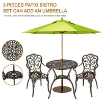 Ensemble bistrot 3 pièces TROPOW, Table et 2 chaises de bistrot d'extérieur, Ensemble bistrot de jardin en fonte d'aluminium résistant à la rouille pour toutes les saisons avec parasol