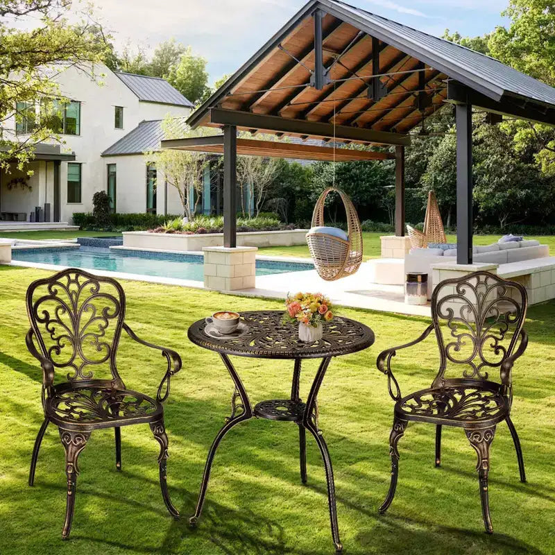 Ensemble bistrot 3 pièces TROPOW, Table et 2 chaises de bistrot d'extérieur, Ensemble bistrot de jardin en fonte d'aluminium résistant à la rouille pour toutes les saisons avec parasol