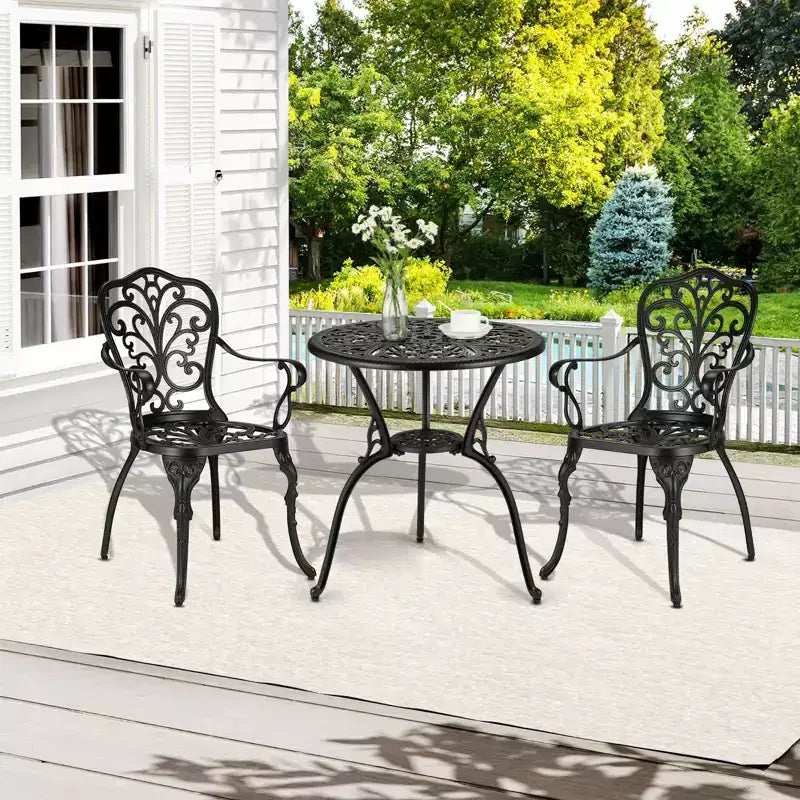 Ensemble bistrot 3 pièces TROPOW, Table et 2 chaises de bistrot d'extérieur, Ensemble bistrot de jardin en fonte d'aluminium résistant à la rouille pour toutes les saisons avec parasol