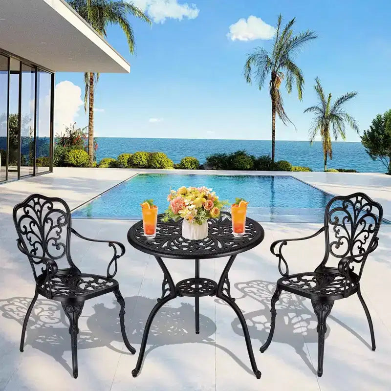 Ensemble bistrot 3 pièces TROPOW, Table et 2 chaises de bistrot d'extérieur, Ensemble bistrot de jardin en fonte d'aluminium résistant à la rouille pour toutes les saisons avec parasol