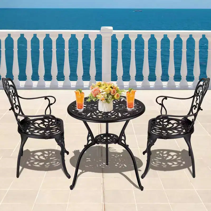 Ensemble bistrot 3 pièces TROPOW, Table et 2 chaises de bistrot d'extérieur, Ensemble bistrot de jardin en fonte d'aluminium résistant à la rouille pour toutes les saisons avec parasol