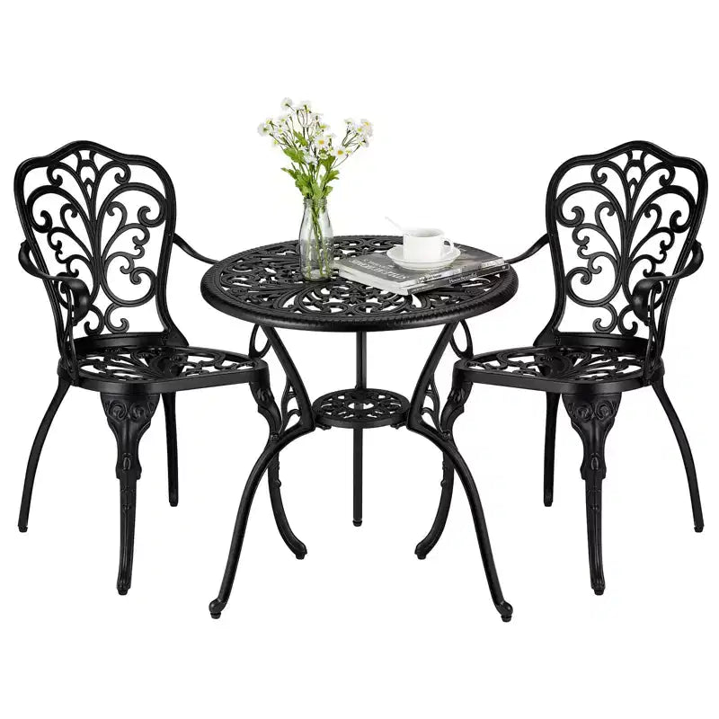 TROPOW 3 Piece Bistro Set, Outdoor Bistro Table and Chairs Set of 2, Rust-Resistant Cast Aluminum All Weather Patio Outdoor Bistro Set with Umbrella