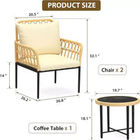 GustoWave Ensemble Bistro 3 pièces avec Table et Coussins Beiges pour Jardin Terrasse