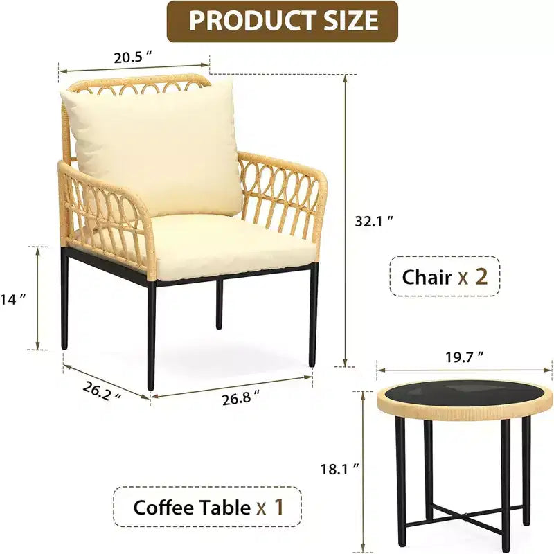 GustoWave Ensemble Bistro 3 pièces avec Table et Coussins Beiges pour Jardin Terrasse