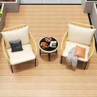 GustoWave Ensemble Bistro 3 pièces avec Table et Coussins Beiges pour Jardin Terrasse