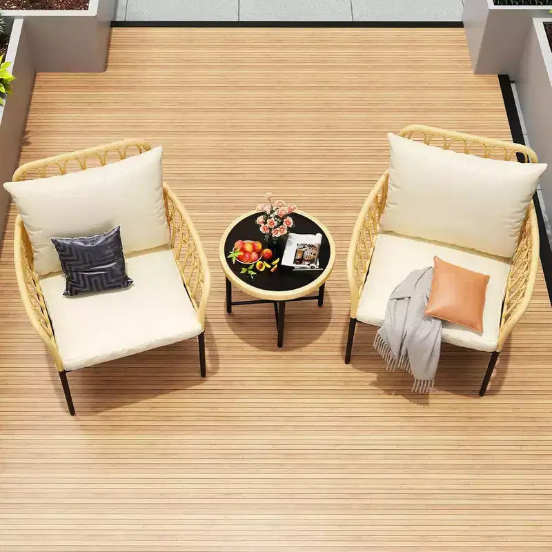 GustoWave Ensemble Bistro 3 pièces avec Table et Coussins Beiges pour Jardin Terrasse