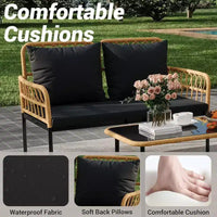 Ensemble de conversation de patio d'extérieur GustoWave 4 pièces avec table basse et coussins épais pour petit balcon, jardin ou cour