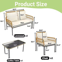 Ensemble de conversation de patio d'extérieur GustoWave 4 pièces avec table basse et coussins épais pour petit balcon, jardin ou cour
