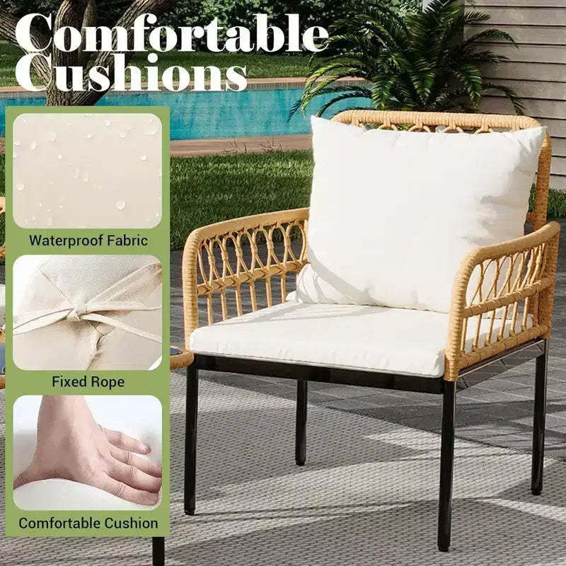 Ensemble de conversation de patio d'extérieur GustoWave 4 pièces avec table basse et coussins épais pour petit balcon, jardin ou cour