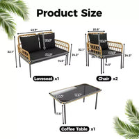 Ensemble de conversation de patio d'extérieur GustoWave 4 pièces avec table basse et coussins épais pour petit balcon, jardin ou cour