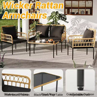 Ensemble de conversation de patio d'extérieur GustoWave 4 pièces avec table basse et coussins épais pour petit balcon, jardin ou cour