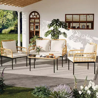 GustoWave 4 Piece Outdoor Patio Conversation Set With Coffee Table & Thick Cushions For Small Balcony Garden Yard