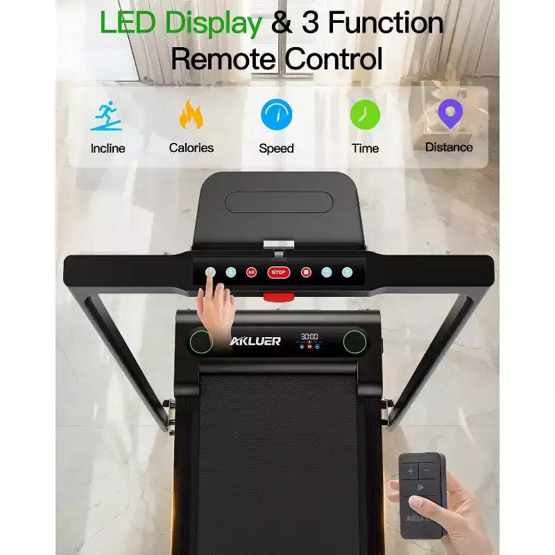 Tapis de course Akluer 2-en-1 avec inclinaison, tapis de course sous le bureau de 2,5 CV avec télécommande, tapis de course compact et pliable pour le bureau à domicile avec écran LED
