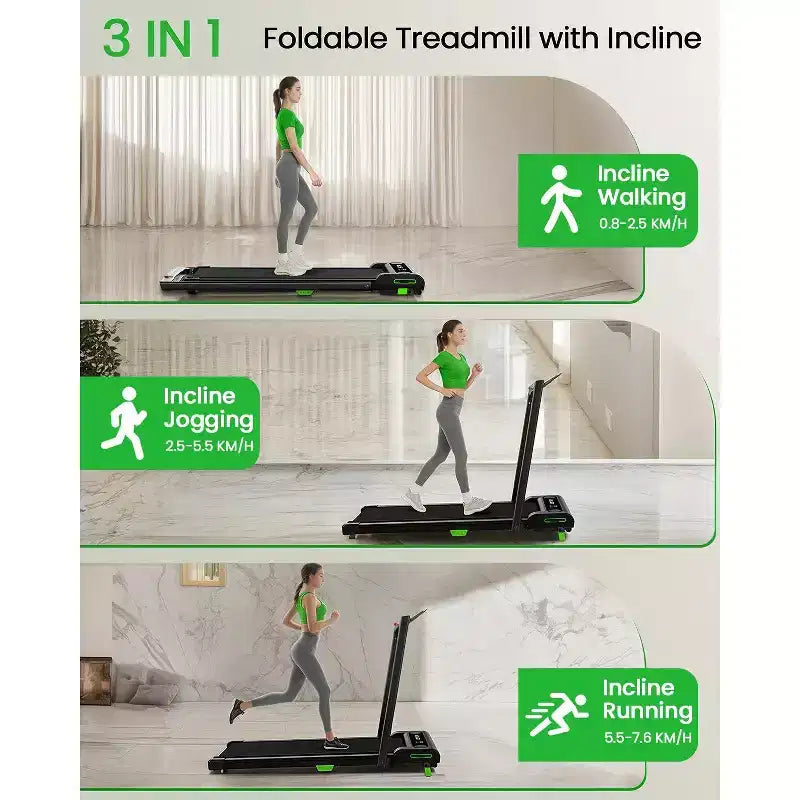 Tapis de course Akluer 2-en-1 avec inclinaison, tapis de course sous le bureau de 2,5 CV avec télécommande, tapis de course compact et pliable pour le bureau à domicile avec écran LED