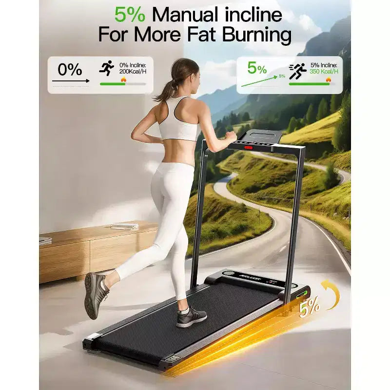Tapis de course Akluer 2-en-1 avec inclinaison, tapis de course sous le bureau de 2,5 CV avec télécommande, tapis de course compact et pliable pour le bureau à domicile avec écran LED