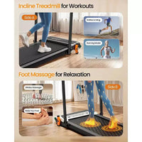 Tapis de marche Akluer avec inclinaison, tapis roulant 2-en-1 sous le bureau et masseur de pieds, tapis roulant silencieux de 2,5 CV avec accoudoir, télécommande d'affichage LED pour bureau à domicile