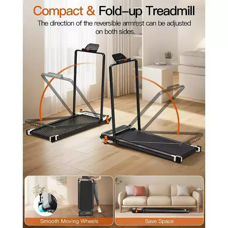 Tapis de marche Akluer avec inclinaison, tapis roulant 2-en-1 sous le bureau et masseur de pieds, tapis roulant silencieux de 2,5 CV avec accoudoir, télécommande d'affichage LED pour bureau à domicile