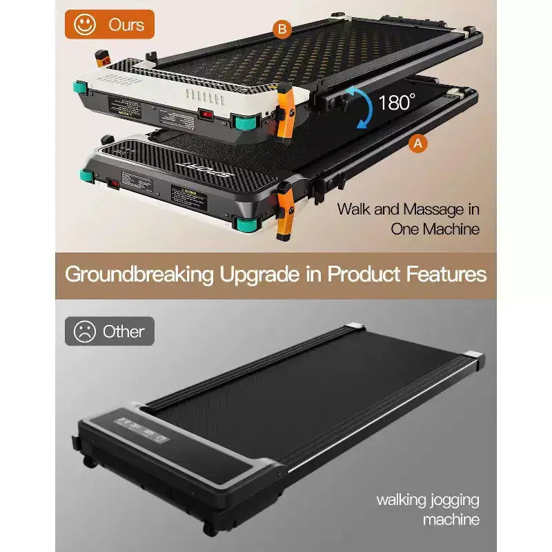 Tapis de marche Akluer avec inclinaison, tapis roulant 2-en-1 sous le bureau et masseur de pieds, tapis roulant silencieux de 2,5 CV avec accoudoir, télécommande d'affichage LED pour bureau à domicile