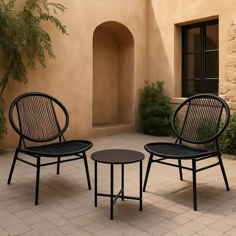 GustoWave Ensemble Bistro de Jardin 3 Pièces avec Table d'Appoint et 2 Chaises pour Balcon, Terrasse, Jardin, Noir