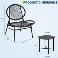 GustoWave Ensemble Bistro de Jardin 3 Pièces avec Table d'Appoint et 2 Chaises pour Balcon, Terrasse, Jardin, Noir