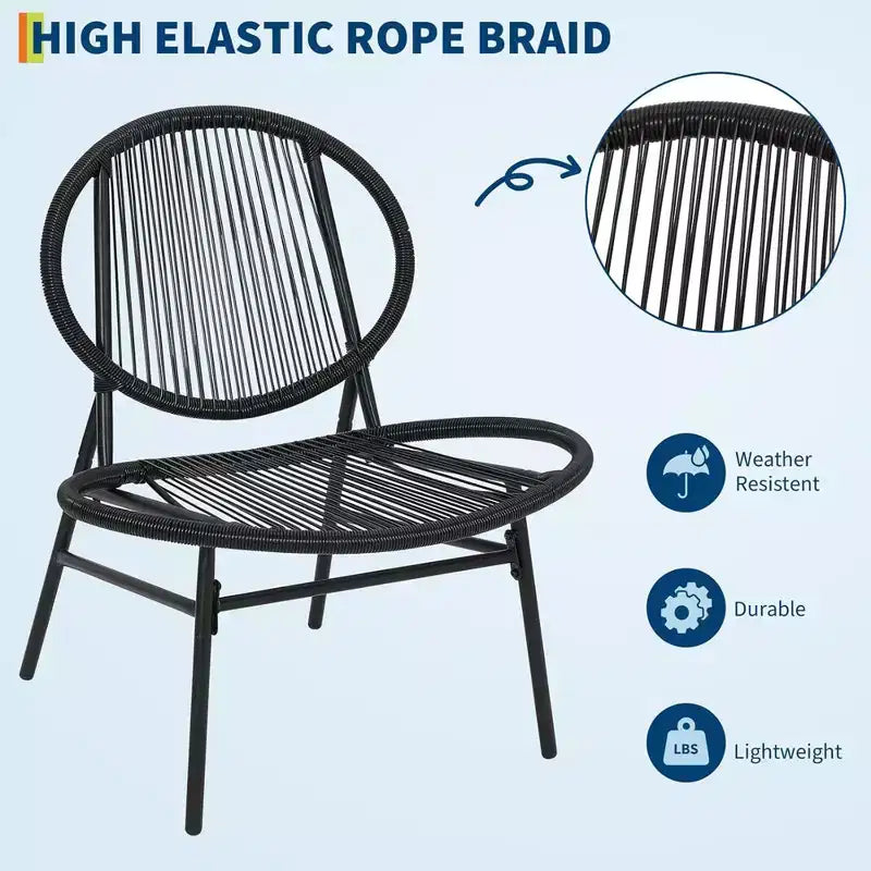 GustoWave Ensemble Bistro de Jardin 3 Pièces avec Table d'Appoint et 2 Chaises pour Balcon, Terrasse, Jardin, Noir