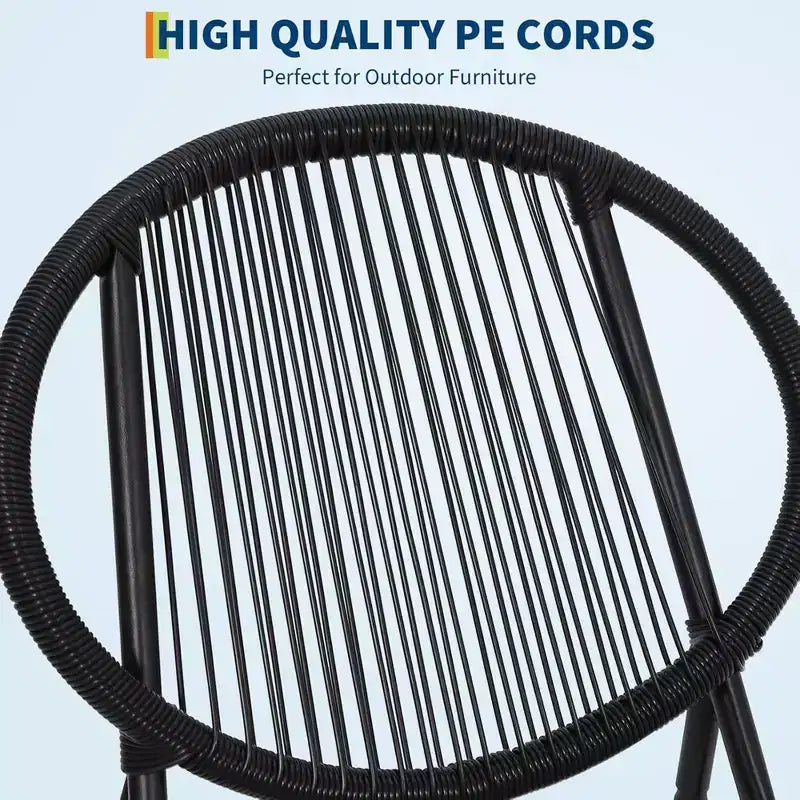 GustoWave Ensemble Bistro de Jardin 3 Pièces avec Table d'Appoint et 2 Chaises pour Balcon, Terrasse, Jardin, Noir