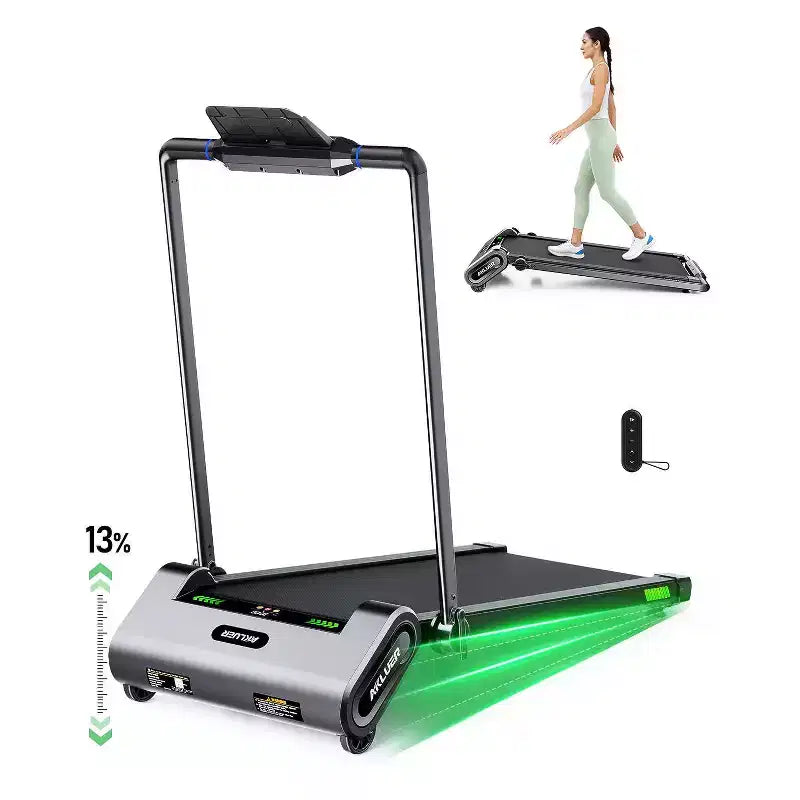 Tapis de marche pliable Akluer avec inclinaison automatique de 13 %, tapis roulant de bureau 2,5 CV avec guidon et télécommande, écran LED pour la course à pied à la maison ou au bureau