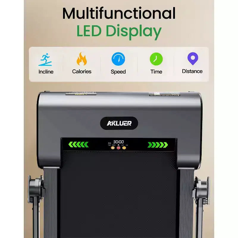 Tapis de marche pliable Akluer avec inclinaison automatique de 13 %, tapis roulant de bureau 2,5 CV avec guidon et télécommande, écran LED pour la course à pied à la maison ou au bureau