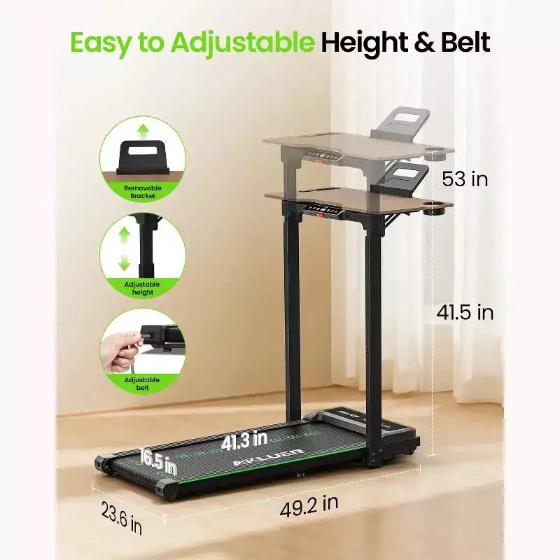 Tapis de course Akluer avec bureau réglable, tapis de course compact de 2,5 CV pour dessous de bureau avec télécommande, tapis de course pliable et silencieux pour bureau à domicile